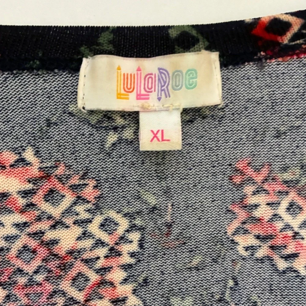LuLaRoe Joy Duster Vest Womens XL Navy Blue Red Geometric Floral Longline Pocket